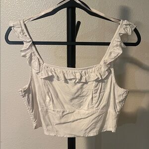 BCBGeneration Cream Ruffled Crop Top